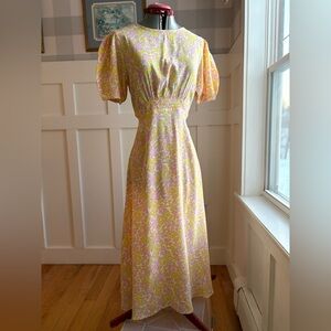 Faithfull the Brand Pastel Floral Puff Sleeve Dress Size 4